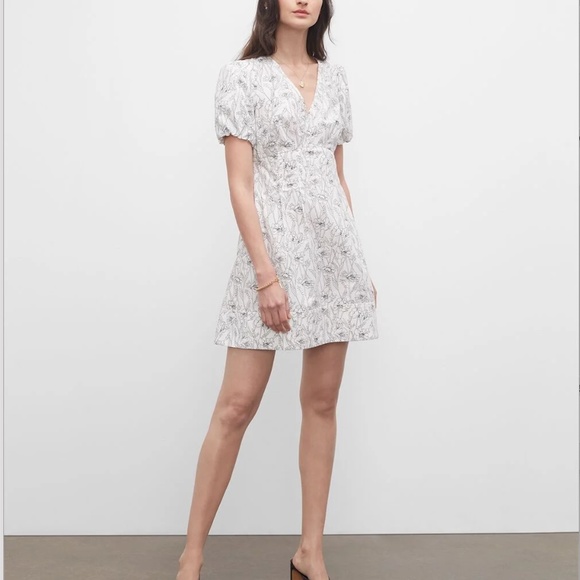 Floral Double V Tie Back Dress - Brand New - NEVER WORN - ECRU/BLUE - (SEE PICS)